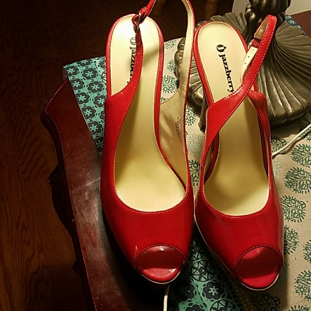 Red Pattened sling back heels